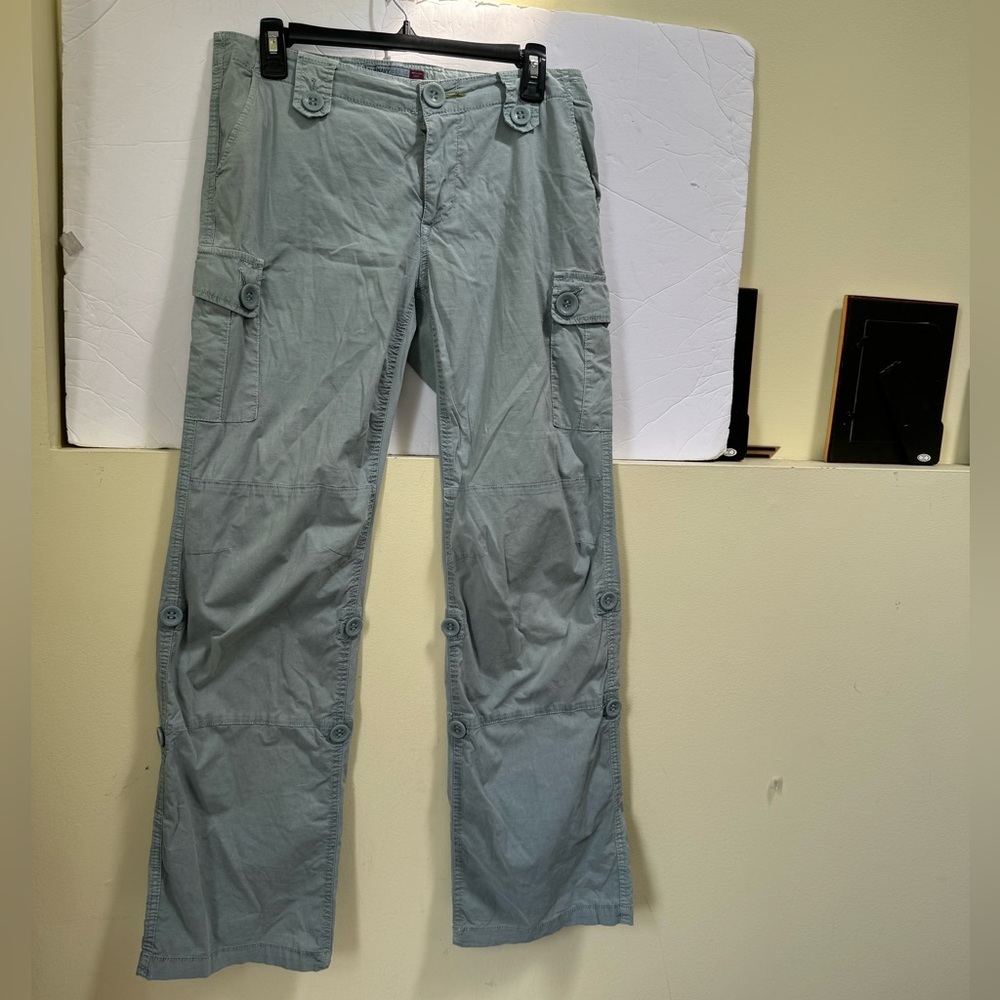 Old Navy Y2K Cargo RollUp Tab 8 Straight Leg Cotton Utility Pant Capri Zip Light - Picture 6 of 16